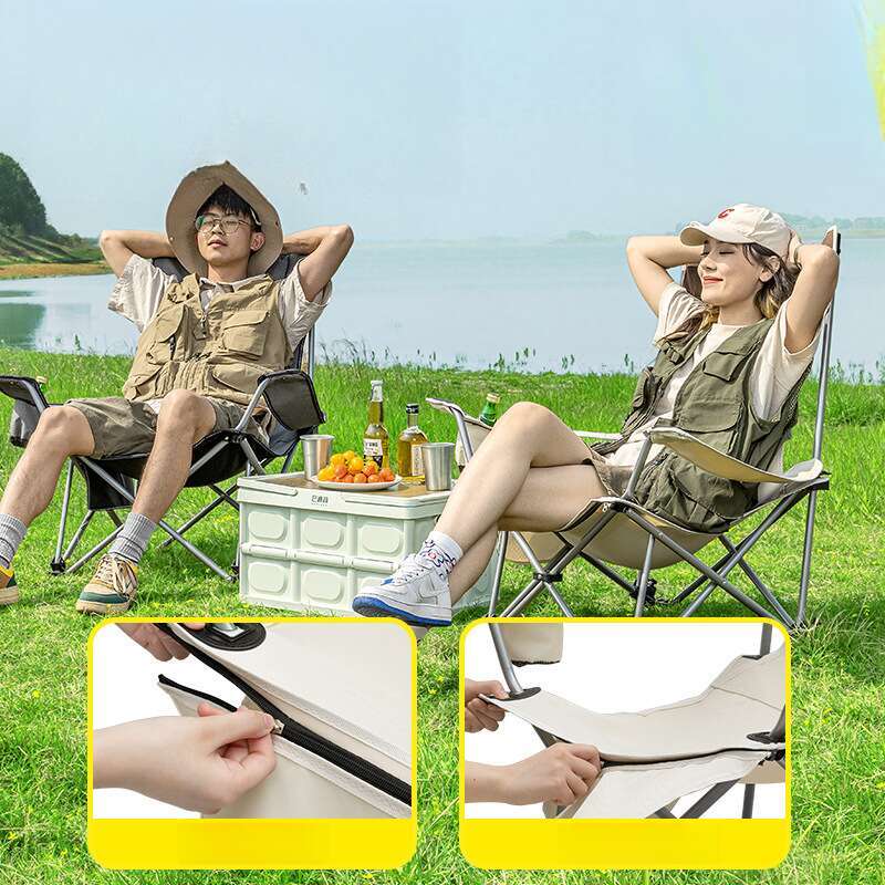 Outdoor folding high back moon with four adjustable settings, suitable for sitting lying, camping and fishing chair, portable lounge chair