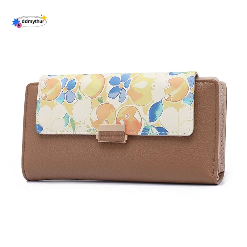 2024 summer new women's long Korean PU print buckle folding can expand mobile phone wallet multi-card fashion trend ins n ddmythur