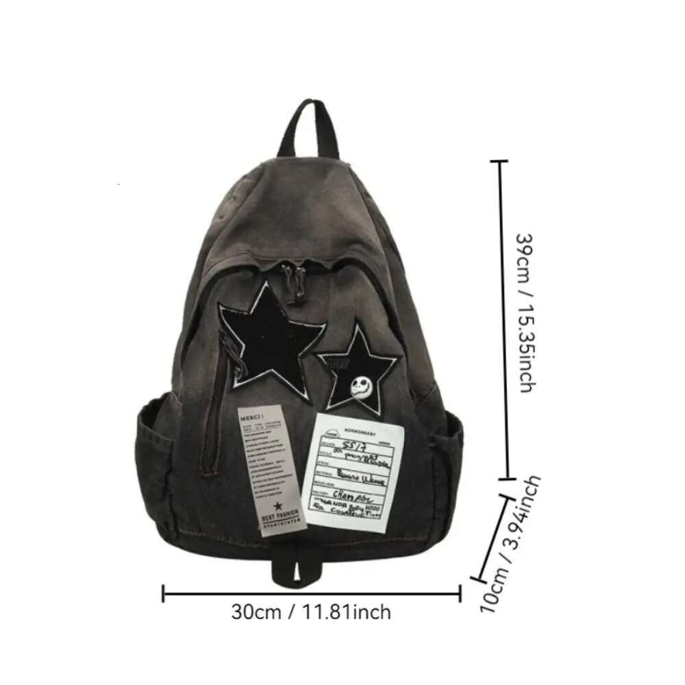 New Original Denim Star Backpack Versatile Travel For High School Students Double Shoulder Bag Vintage Feeling