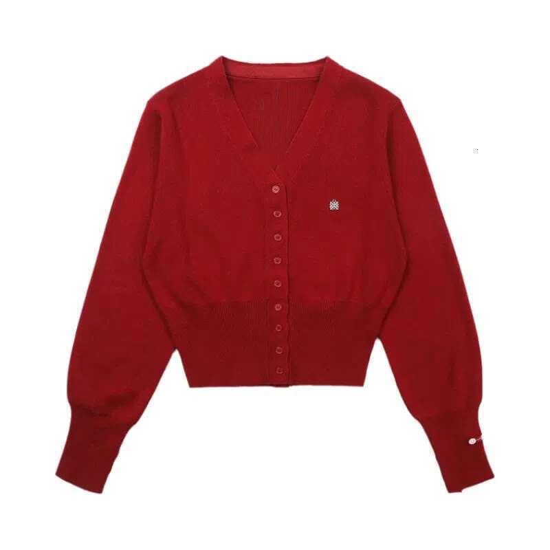Women American Retro Style Vintage Knitted Cardigan Solid Color Sweaters V-Neck Embroidered Short Tops For Sweet Girls