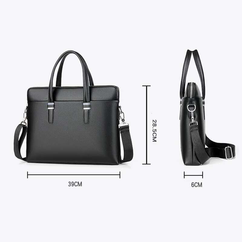 Men's Premium Leather Briefcase - 14" Laptop Business Bag For Office & Travel With Detachable Shoulder Strap