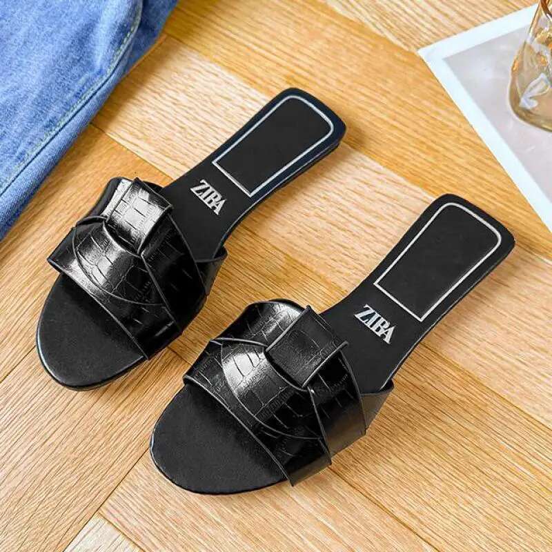 Designer Women 2025 New Woven with Comfortable Women's Sandals Casual Bottom Summer Flat Woman Slippers