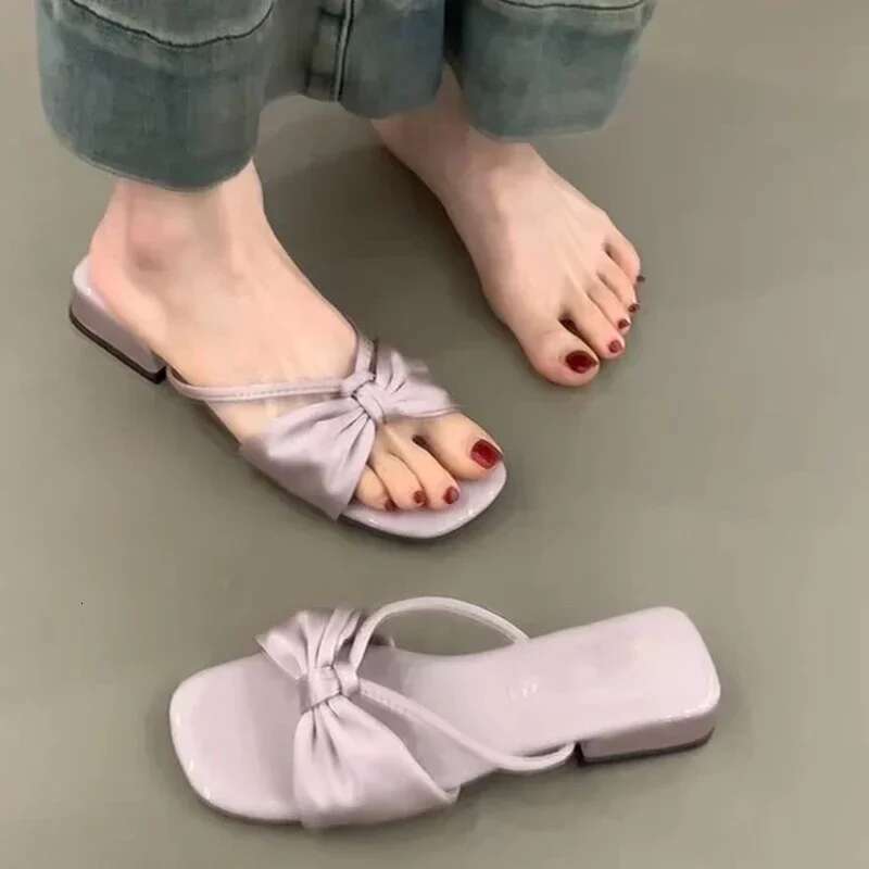 Flats Bow Women Slippers Summer Designer Shoes Elegant Woman Sandals Walking 2025 Casual Flip Flops Beach Slides Mujer Zapatos