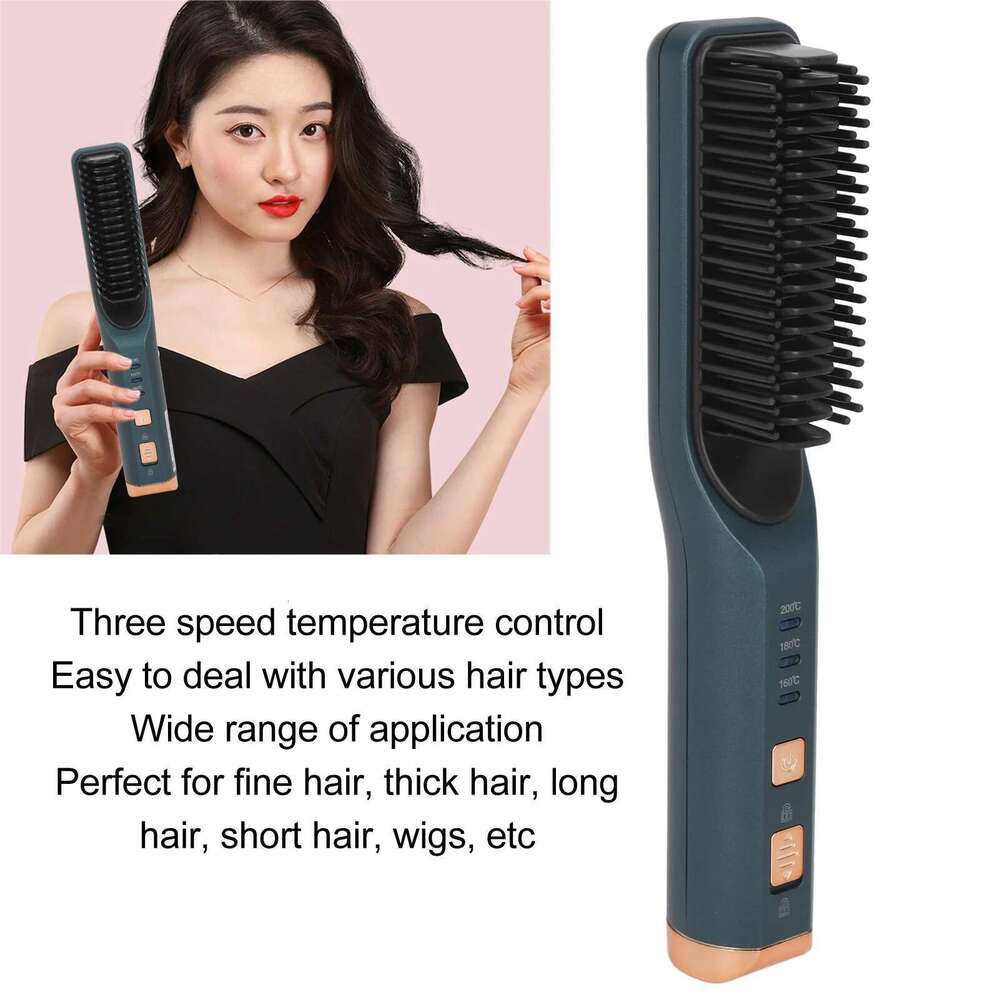 Cordless Brush Atrovirens Portable Hair Straightener Lightweight 3 Temperature Levels Prevents Scald For Men