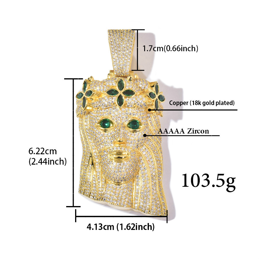 Hip Hop Jesus Pendant Necklace Colorful 5A Zircon Gold Plated Religious Jewelry
