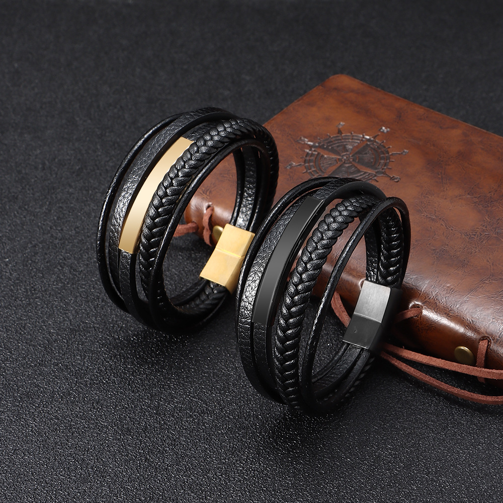 Handmade Multi-layer Braided Leather Bracelet for Men with Stainless Steel Clasp - Ethnic Style Wholesale for Fashion Accessories