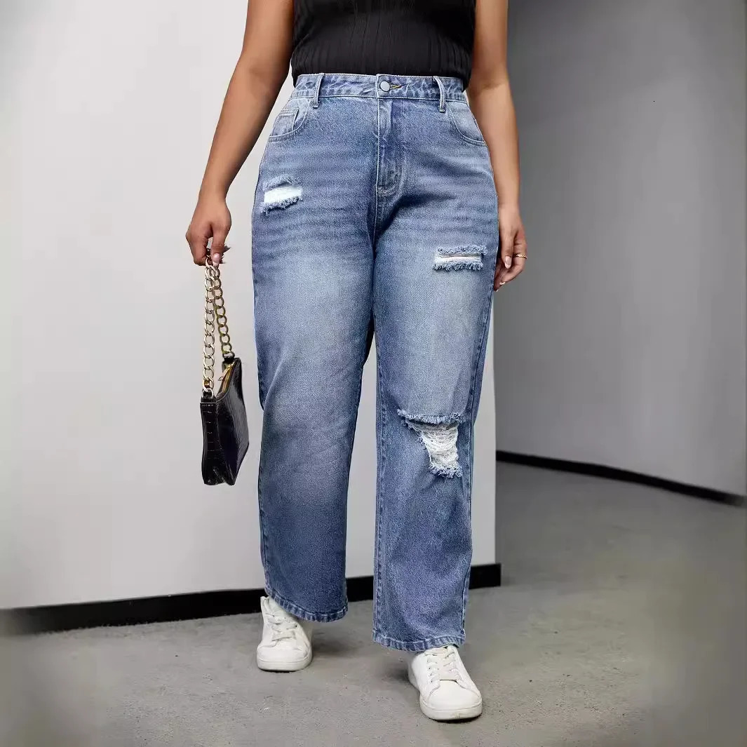 Trendy Hole Jeans Women Comfortable plus Size Big Jeans plus Size Comfortable Fit Womens Denim Jeans plus Size 250515
