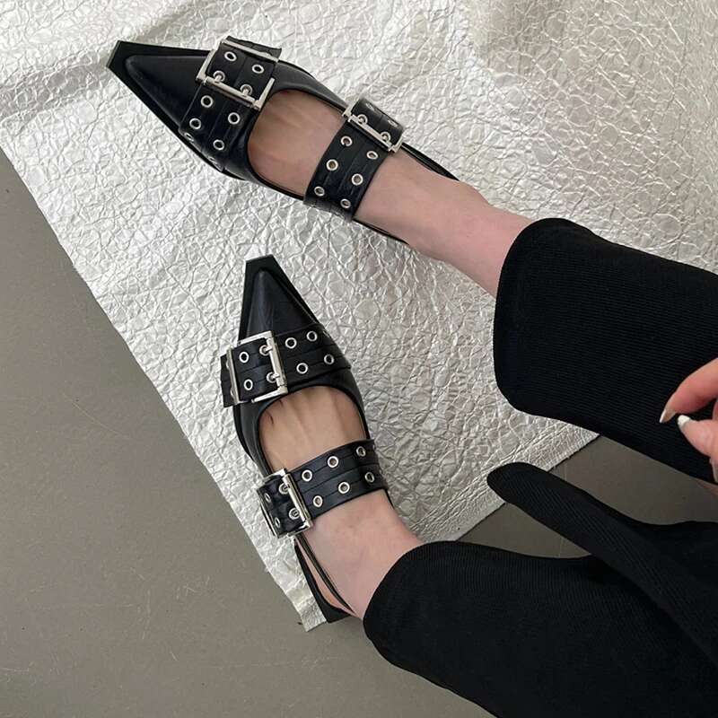Women Flat With 2025 Designer Buckle Fashion Ladies Flats Shoes Slingback Pointed Toe Casual Female Sandals Mules