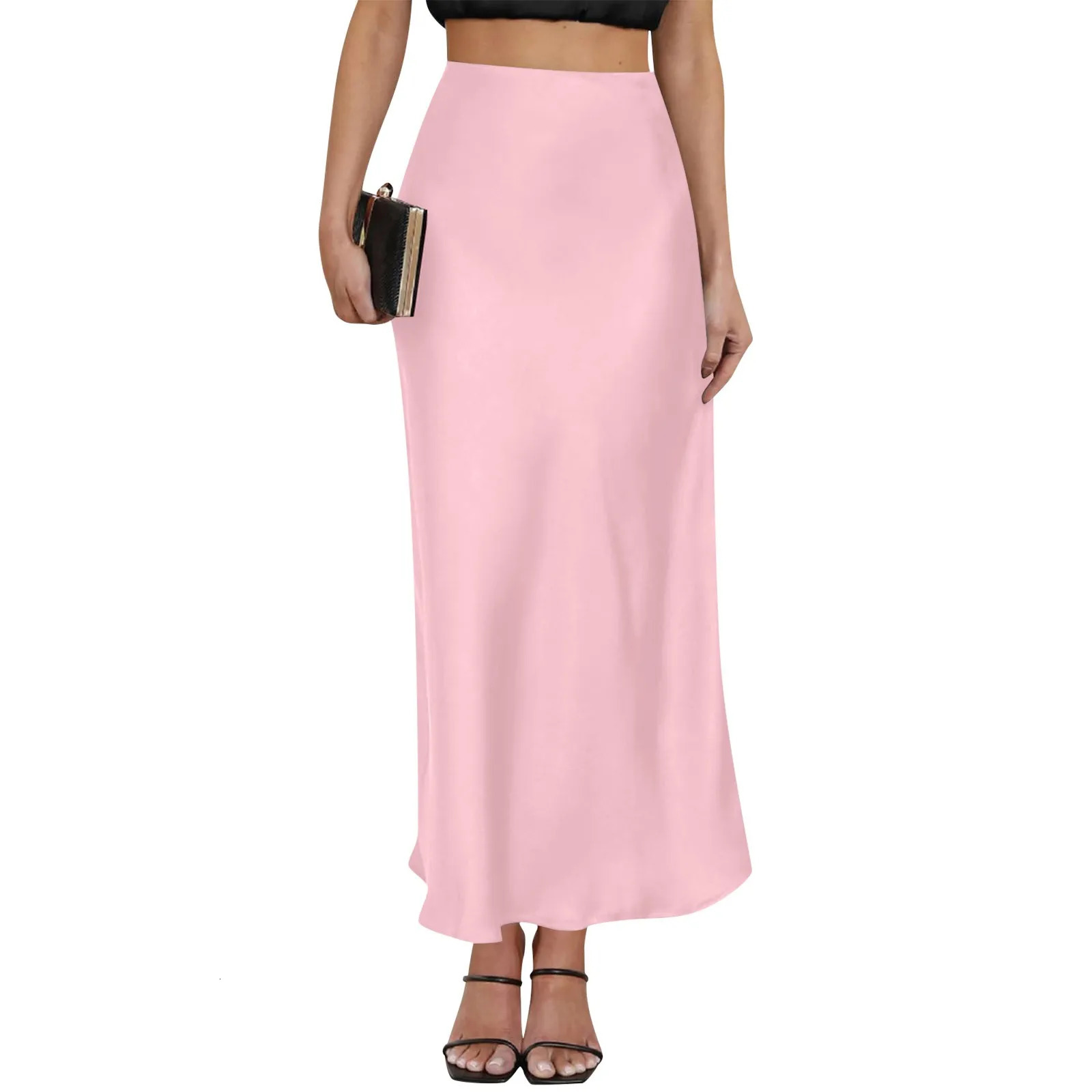 Light Purple Elegant Satin High Waisted Fishtail Skirt Womens Chic Irregular Bag Hip Ruffle Swing Pleated Long 250515