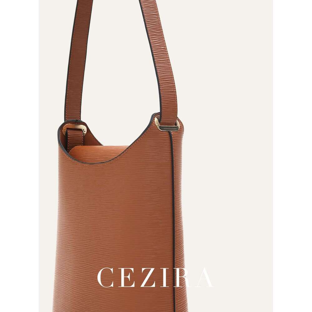 CEZIRA Fashion Stripes Texture PU Leather Shoulder Bags Women Single Strap Square Bucket Handbags Daily Commute College Travel