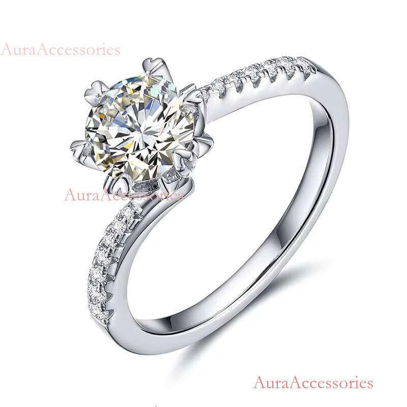 Fashion Women's Engagement Jewelry Iced Out Sterling Sier 6mm 0.8ct VVS Moissanite Dia Wedding Ring
