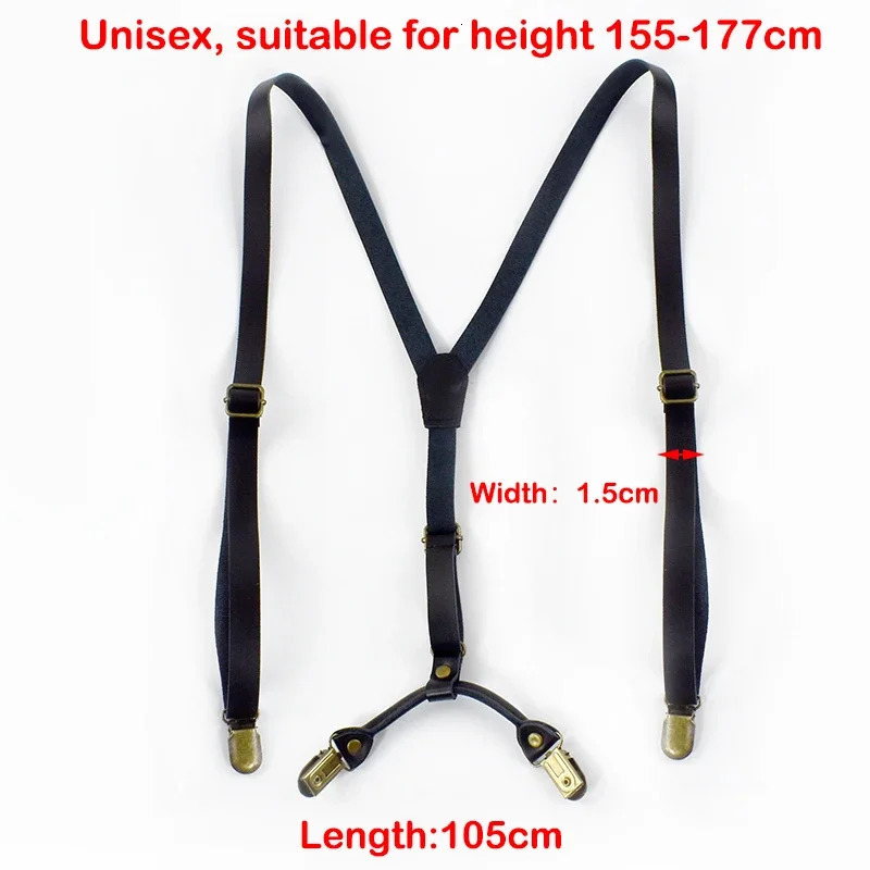 Deepeel Retro Leather Adults Mens Suspenders 4 Clips Y-Type Male Braces 1.5cm Wide Strap Harness Man Jeans Costume Accessories 250515