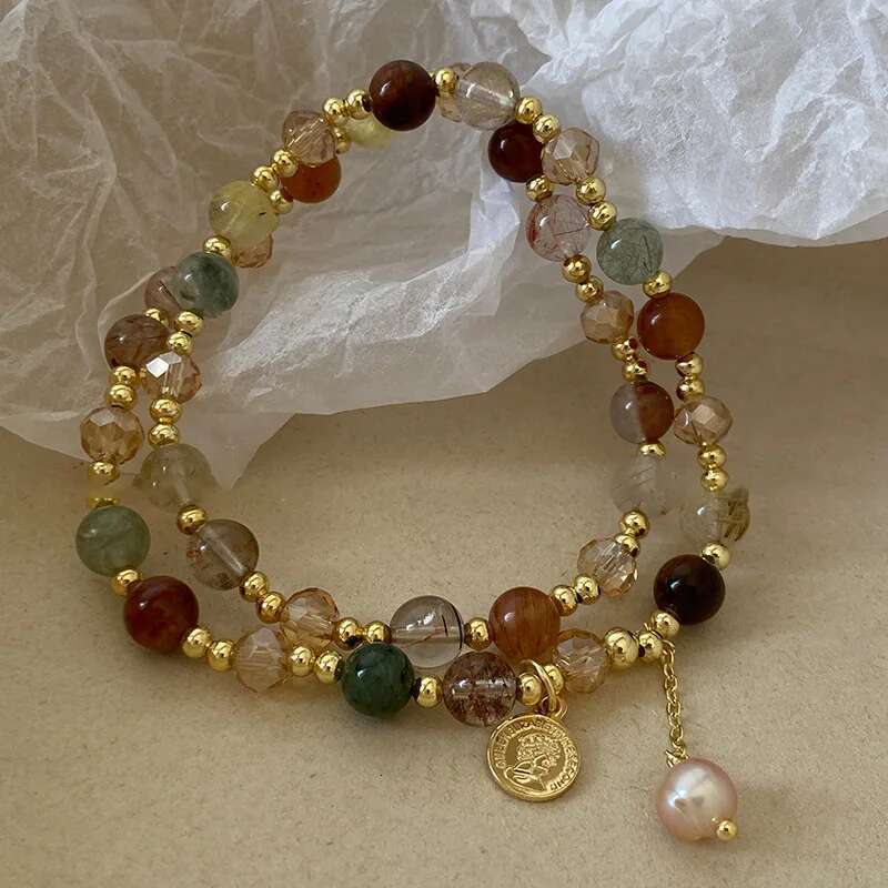 Vintage Double Layered Crystal Pearl Beaded For Women Ethnic Natural Stone Beads Wrap Bangle Bracelet Jewelry Gifts