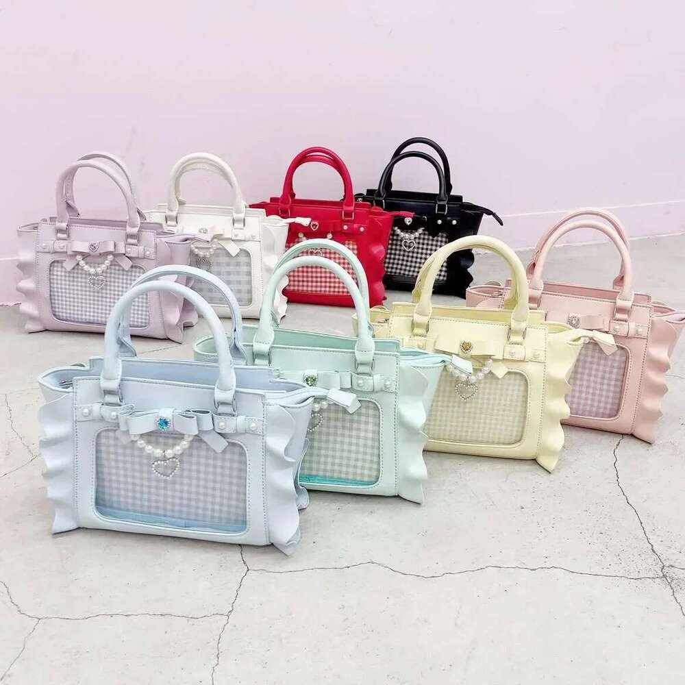 Japanese Lolita Lace PU Bags Women's Commuting Cute Handheld Mommy Small Square Portable Shoulder College Girls Pain Bag