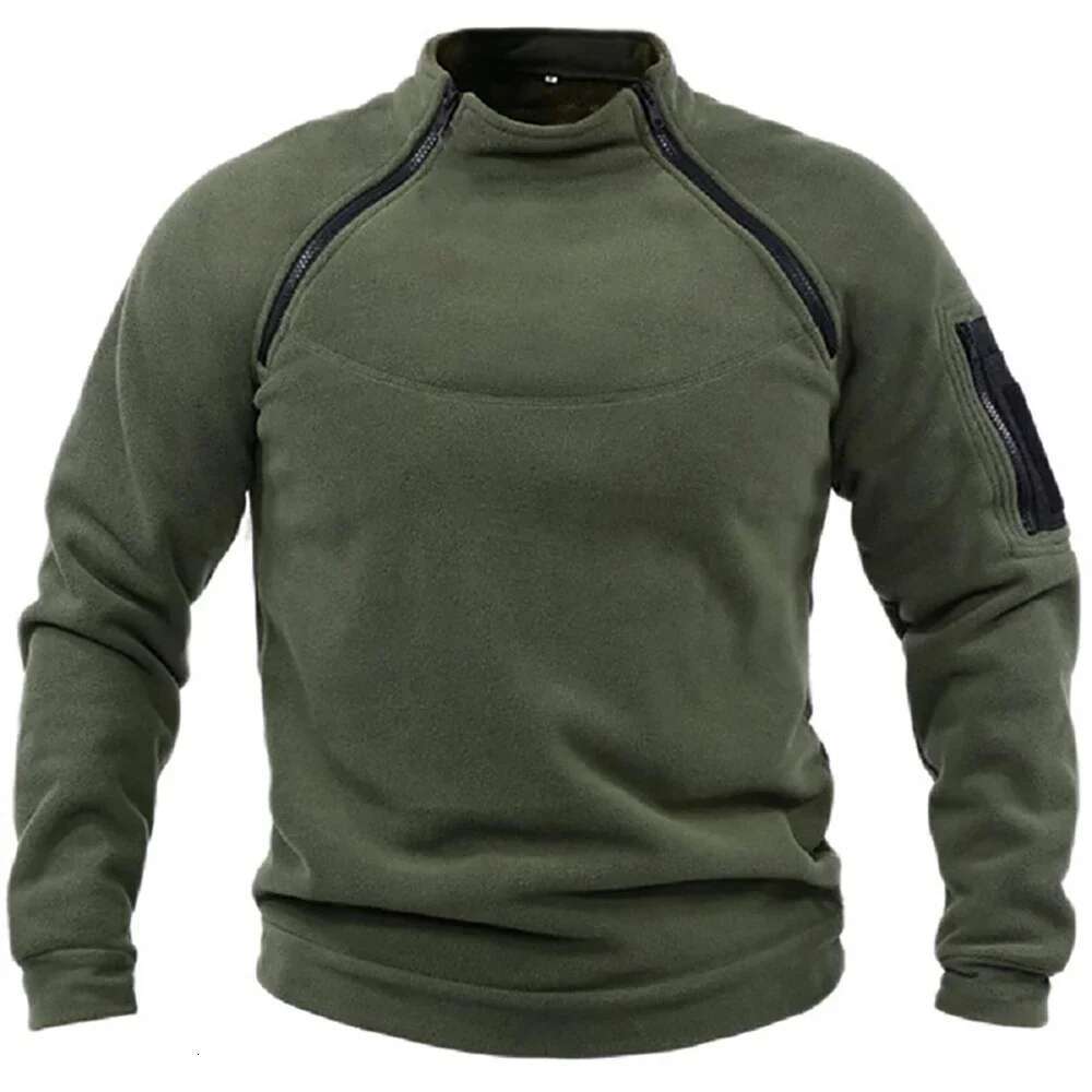 Winter Fleece Men's Pullover Solid Color Tactical Outdoor Jacket Standing Collar Sportwear Windproof Coats Male Thick Sweatshirt Designer