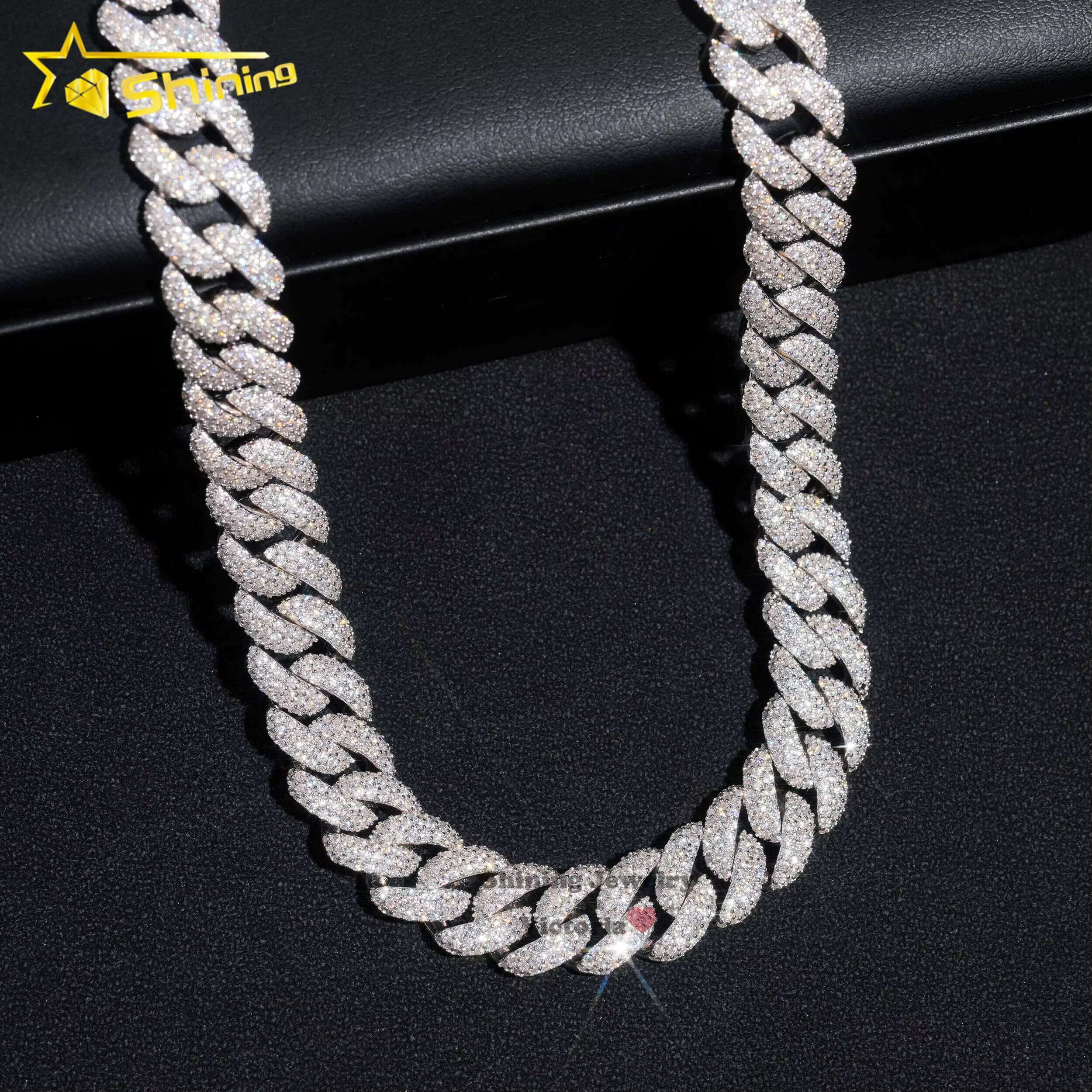 Gold Plated Fashion Hip Hop Moissanite Dia Chains Necklace Men Women 13mm Sterling Sier Cuban Link Chain