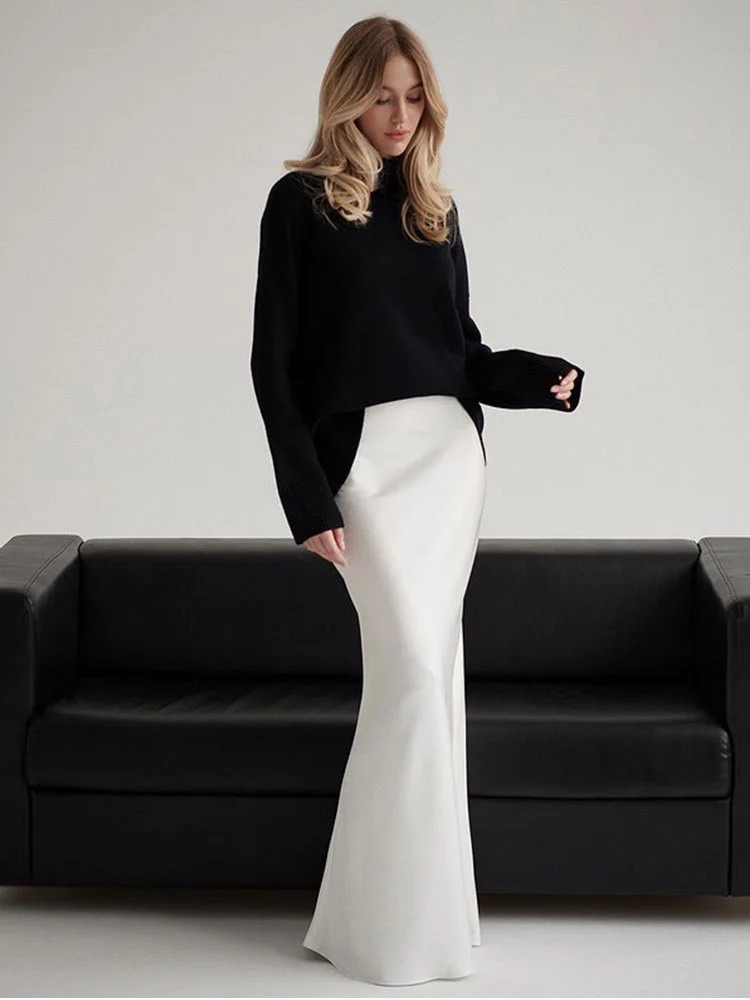 Tossy Summer Satin High Waist Long Skirt Female Slim Patchwork Fashion Elegant Streetwear Casual Solid Maxi Skirt Clothes 250514