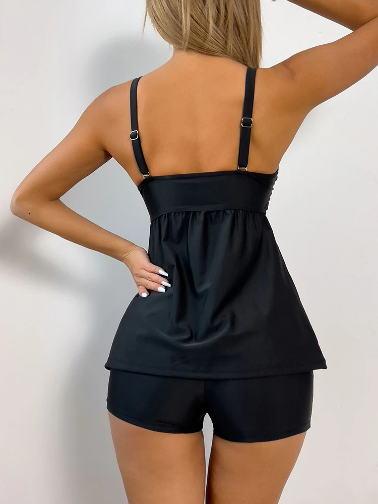 High Quality Sexy Womens Bikini Set Black Swimwear Pool Swimsuit Retro Fresh Leaf Print Strap Swimsuit 250515