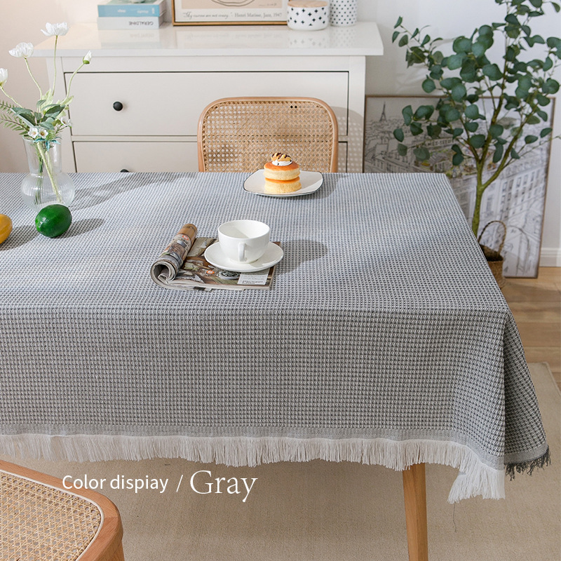 A0907 Nordic tablecloth cotton yarn high-grade tablecloth coffee table cloth tassel wear-resistant tablecloth dust-proof waffle table cloth round tabl
