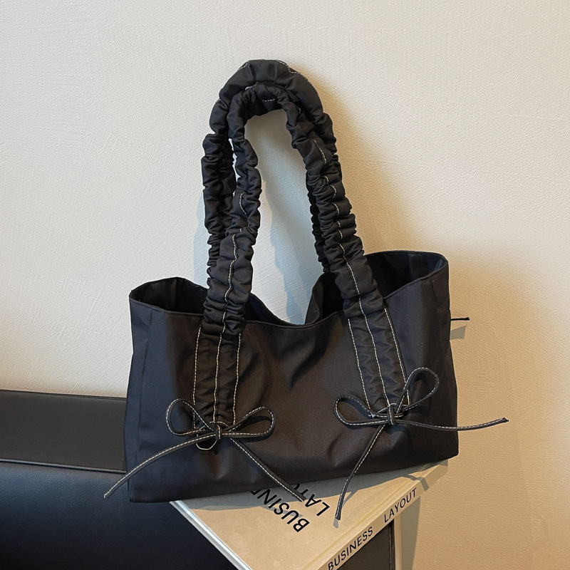 Free Delivery Designer Bag Wrinkled Bow For Women 2025 Trendy Korean Tote Large Capacity Canvas Beauty Women's Bag Luxury Bag