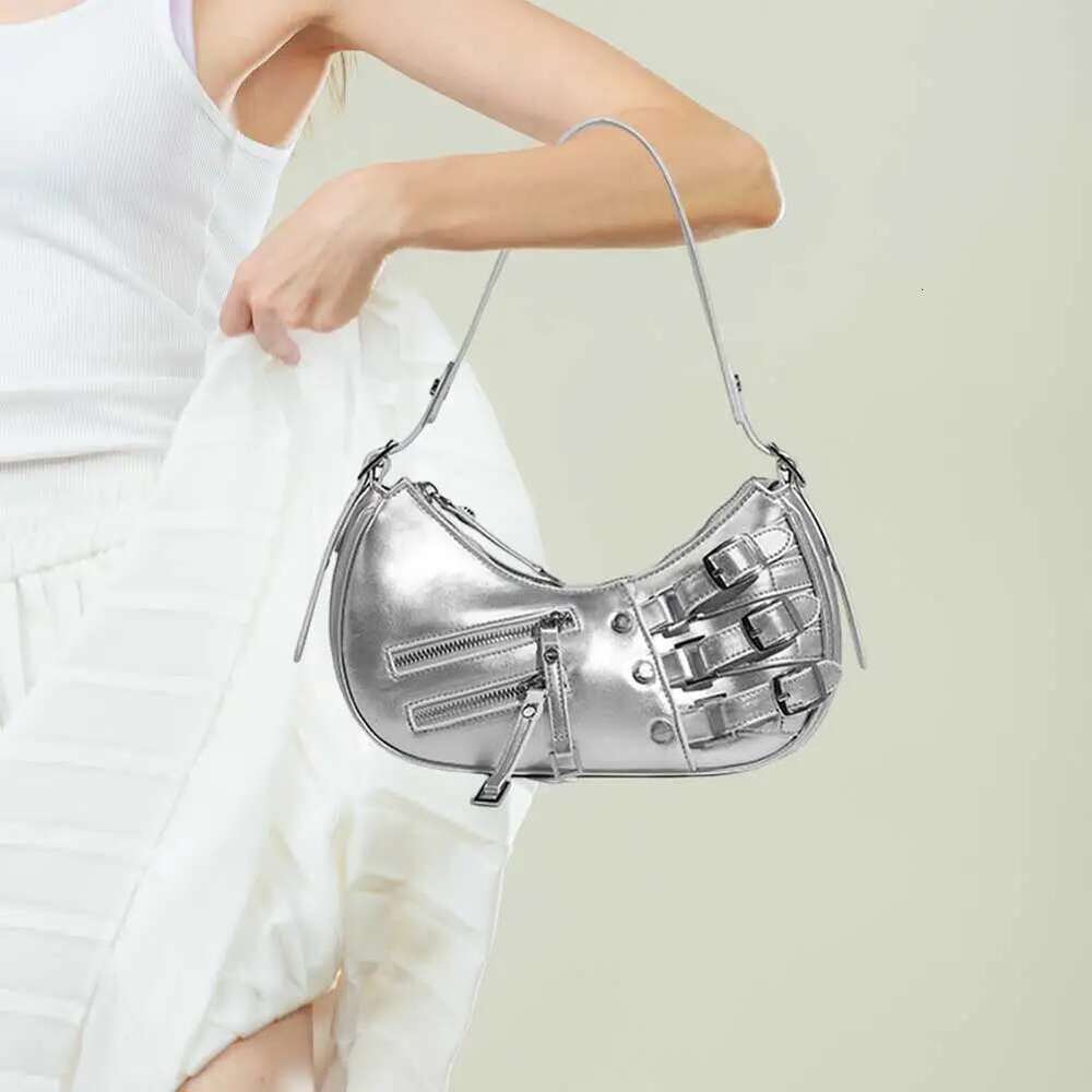 Y2k Vintage Armpit Shoulder Underarm Tote Bag Ladies Sling Bags Leather Rock Girls Zip Purses Casual Women Handbags