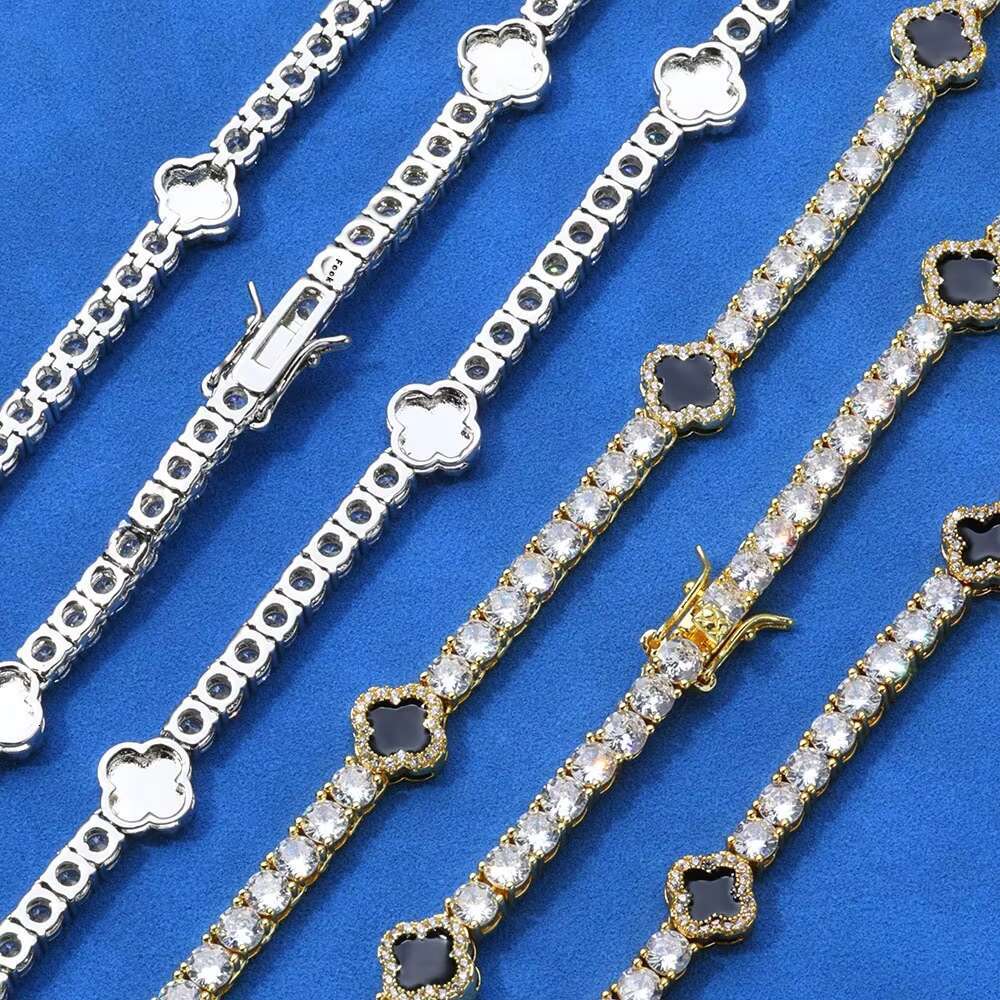 Hip Hop Men S925 Silver Moissanite Bracelet New 4mm Clover Tennis Chain for Gift