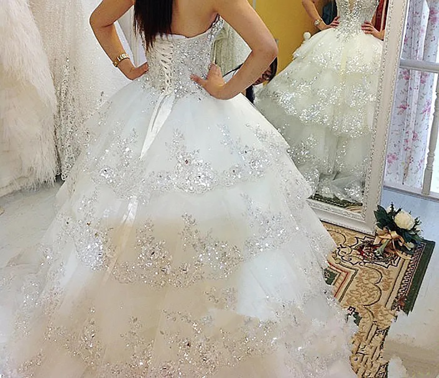 Vestido De Noiva 100% Real Photos Luxury Ball Gown Fluffy Wedding Dresses Plus Size Tulle Lace Crystal Diamond Wedding Gowns 2025 Customize