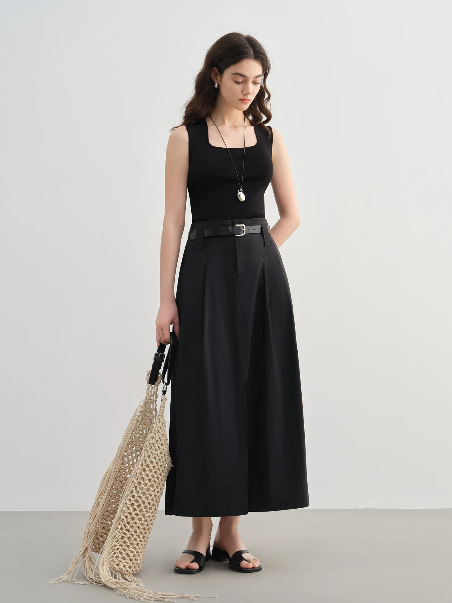 DUSHU Plus Size Pleated Slit Skirt For Women Summer Arrival Slightly Fat Allmatch Slim Aline Chic 25DS82614 250515