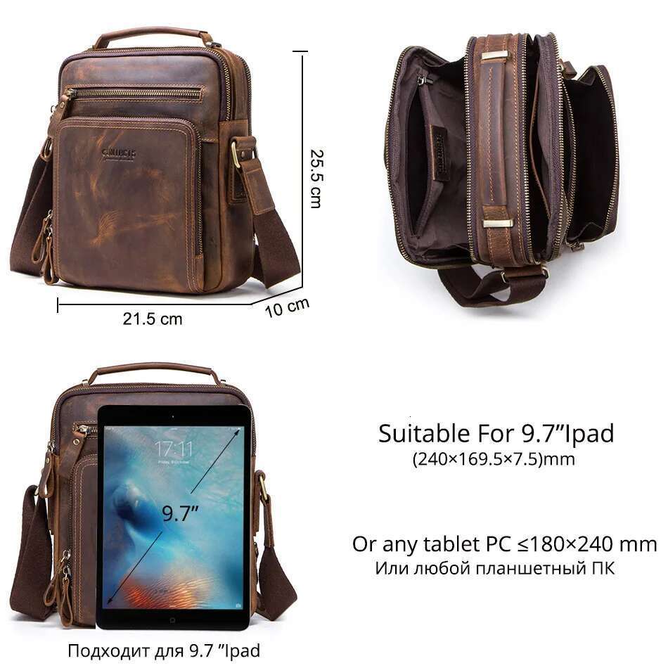 Contact's Crazy Horse Leather Men's Shoulder Vintage Messenger Men Bolsos Male Crossbody Bags Man's Handbag Sling Bag