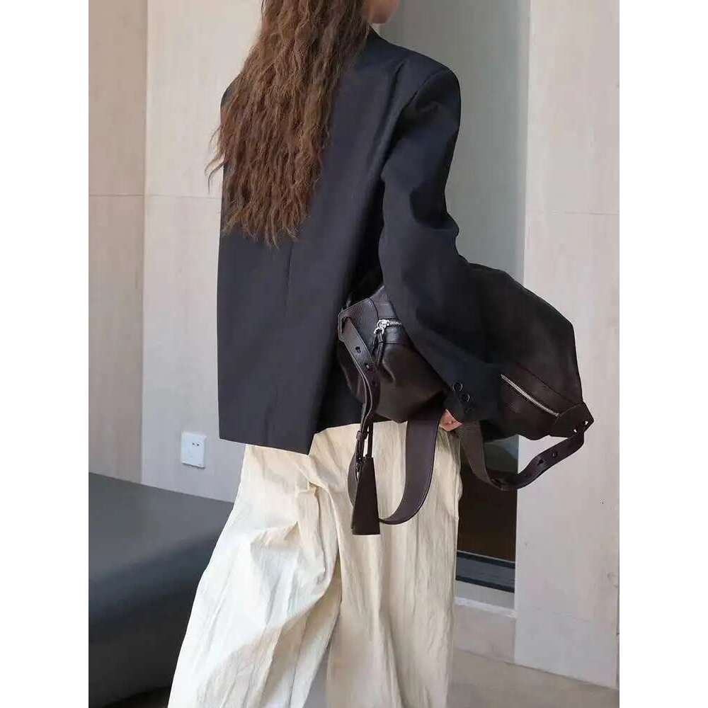 EAM Women Blue Pocket Brief Thin Big Size Blazer New Lapel Long Sleeve Jacket Fashion Tide Spring Autumn 2025 1Dh6593
