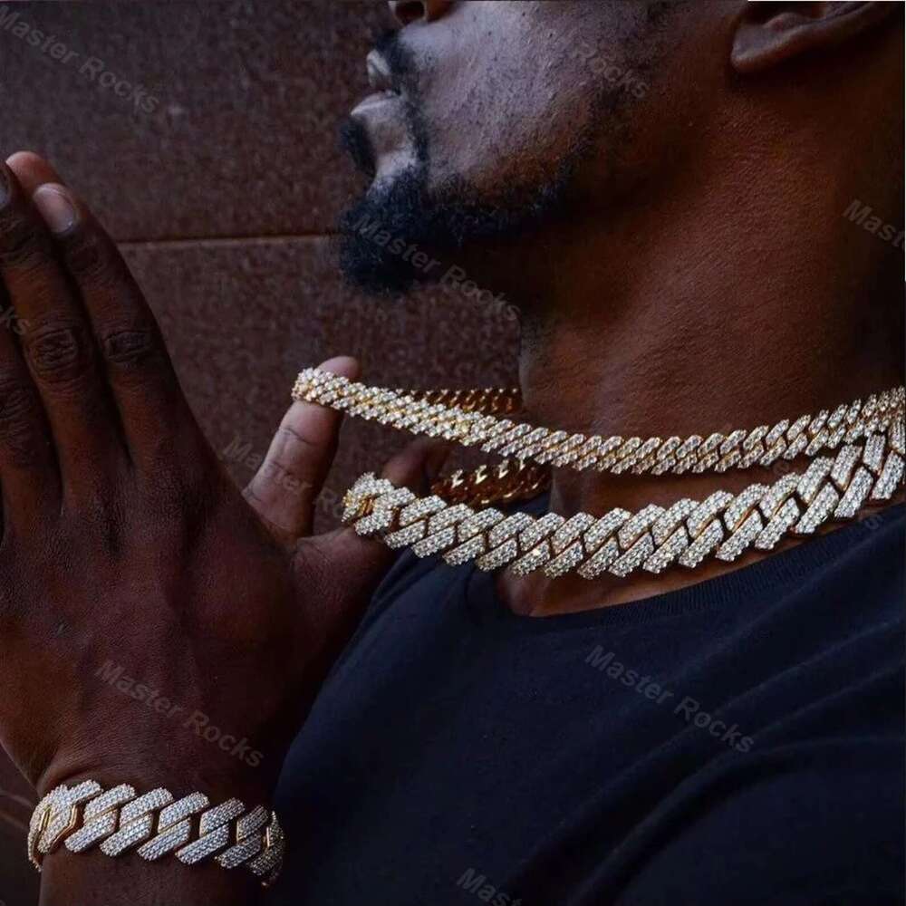 Iced 2 Rows 10mm Silica Sier Cuban Chain Men's Jewelry Necklace