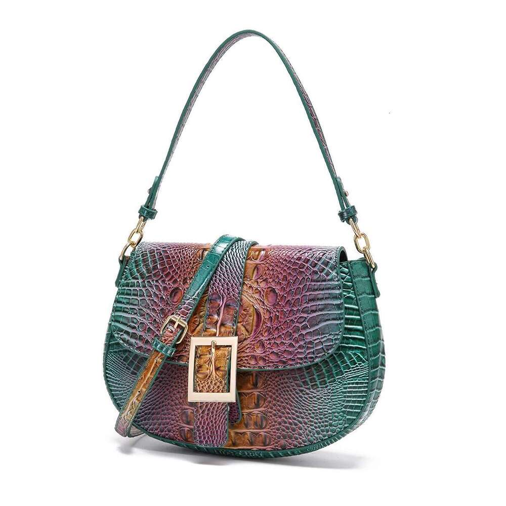 Saddle Large Buckle Crocodile Pattern, Colorful Underarm Bag, Single Bag With Shoulder Strap And Crossbody