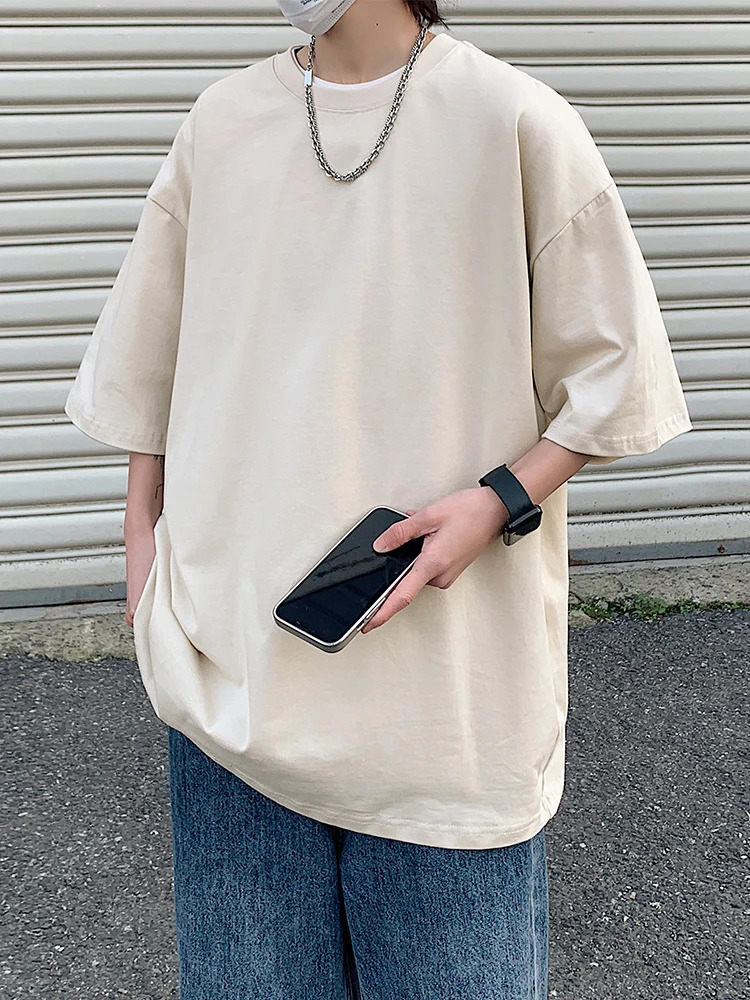 Summer Oversized T Shirt Men Women Unisex Korean 210G Cotton Short Sleeve Basic Tee Loose Tops Solid Color Hip Hop Y2K Tshirts 250515