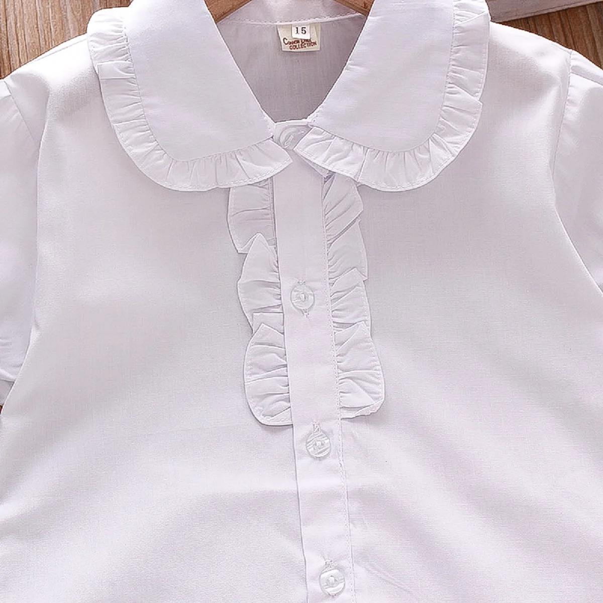 Summer Baby Girls Shirt Lace Button Fold Bubble Sleeve Solid Color White Shirt With Simple Shirt Casual Style 250515