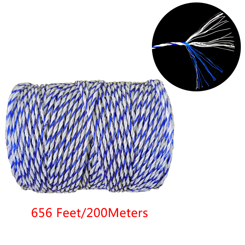 Electric Fence Polywire 656 Feet 200 Meters, Portable Livestock Fencing Polywire Roll Stainless Steel Conductive Fence Rope