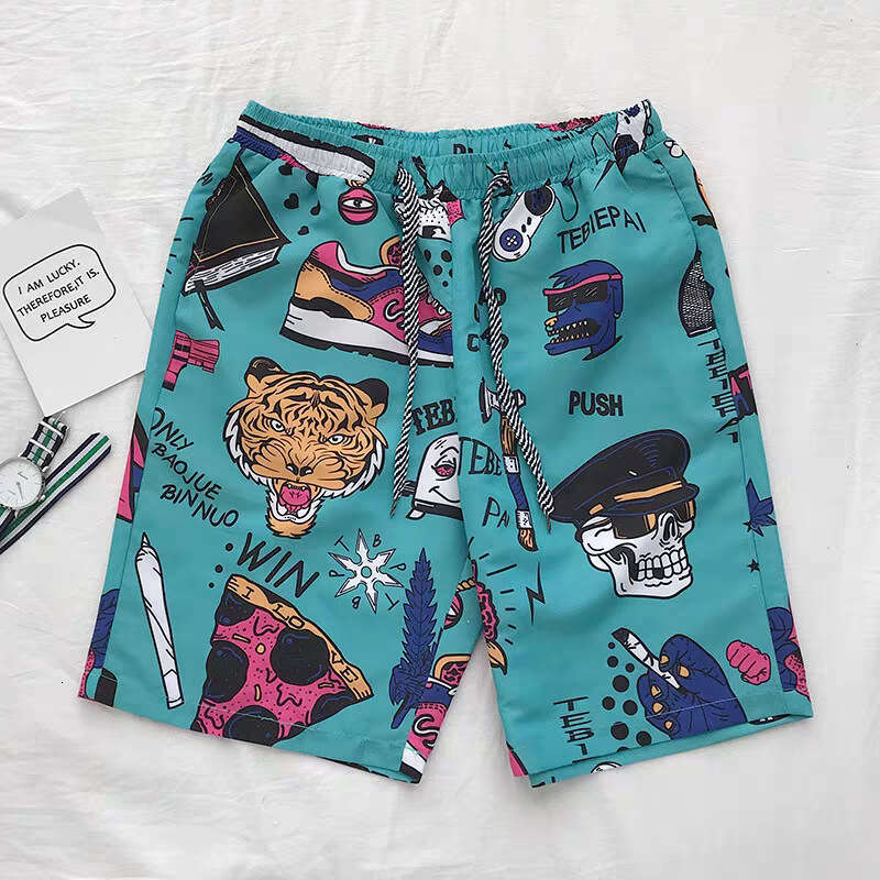 Men's summer loose oversized quick drying pants Korean version casual beach flower couple trendy brand big shorts