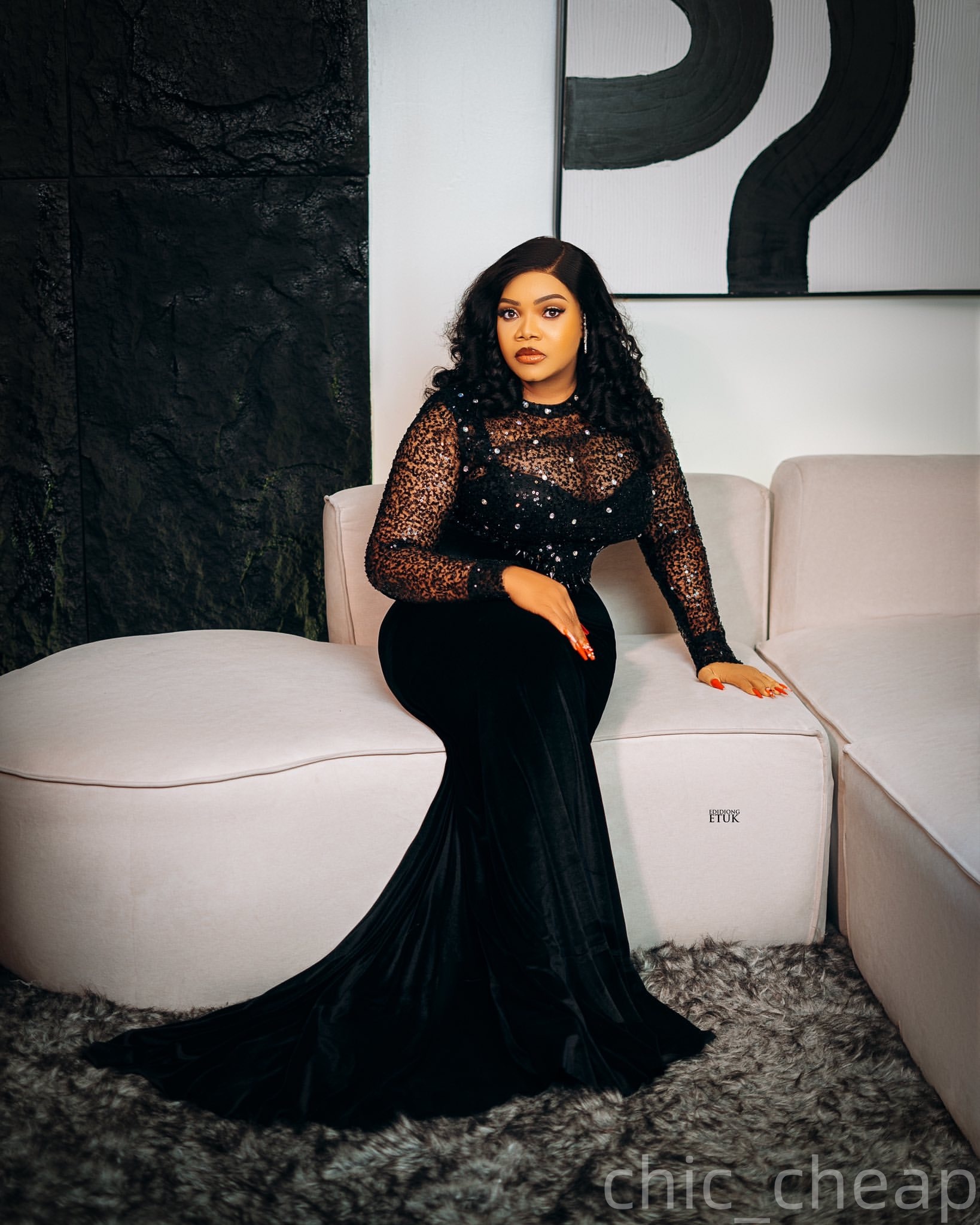 Mermaid Black Plus Size Prom Dresses 2025 Crystals Sequined Velvet Full Sleeves Evening Formal Party Second Birthday Engagement Gowns Dress For Specia
