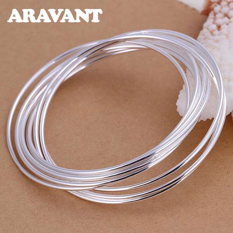 Aravant 2024 New Sier 10 Circle Triple Ring Bangle For Men Women Fashion Jewelry