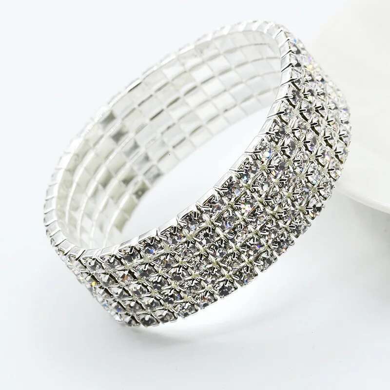 BLIJERY Shiny Crystal For Women Gifts Sier Color Rhinestone Stretchy Bracelets & Bangles Female Wedding Prom Jewelry