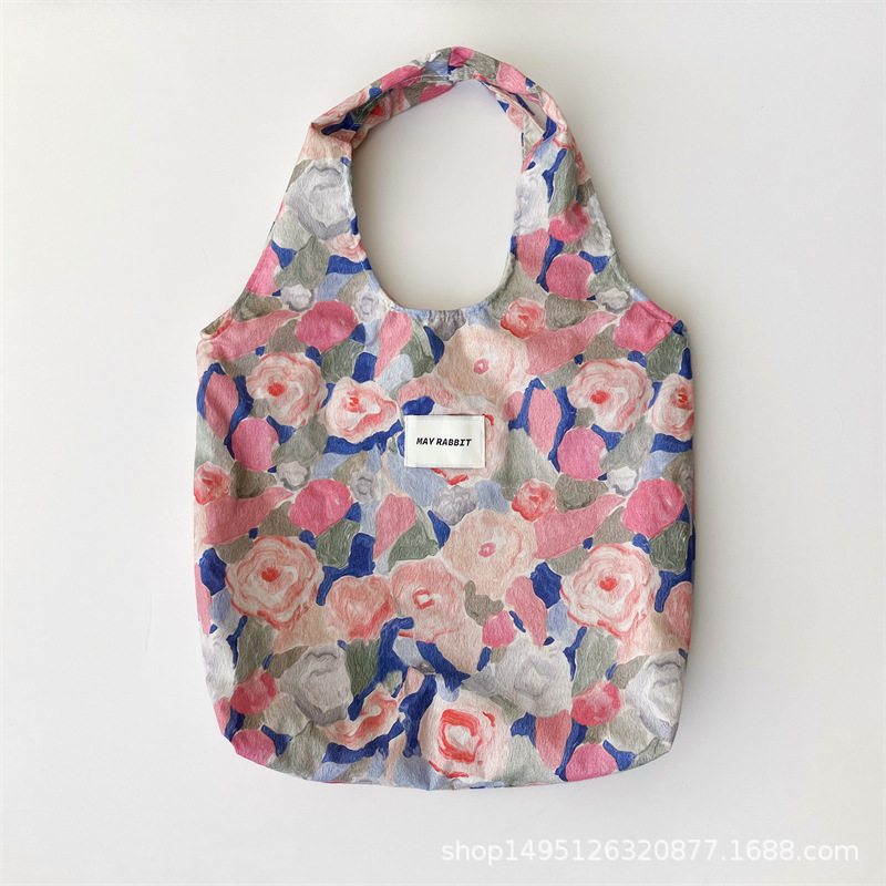 Top quality Brand High Quality Instagram oil painting flower canvas casual shoulder cloth portable large student sweet vest bag trendy