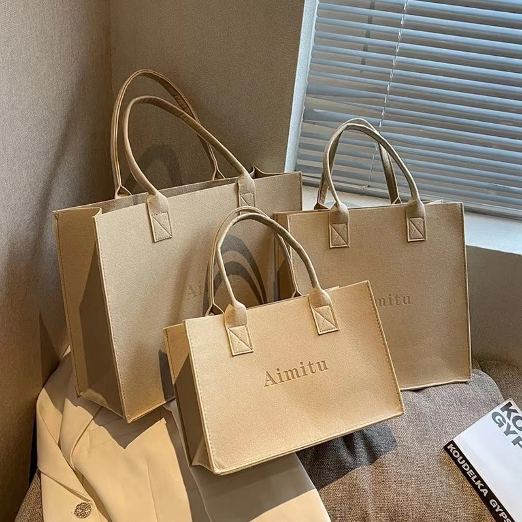 Free shipping on 2025 new designer bags New Letter Tote Tiktok Same One Shoulder Girl's Handbag Large Capacity Felt Bag