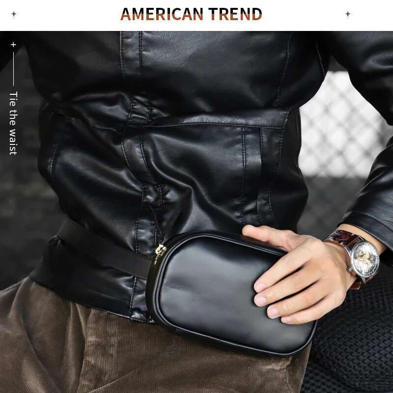 Chest Shoulder Bag Belt Adjustable Genuine Leather Waist Motorcycle Wallet Fanny Pack Phone Pouch For Women, Men
