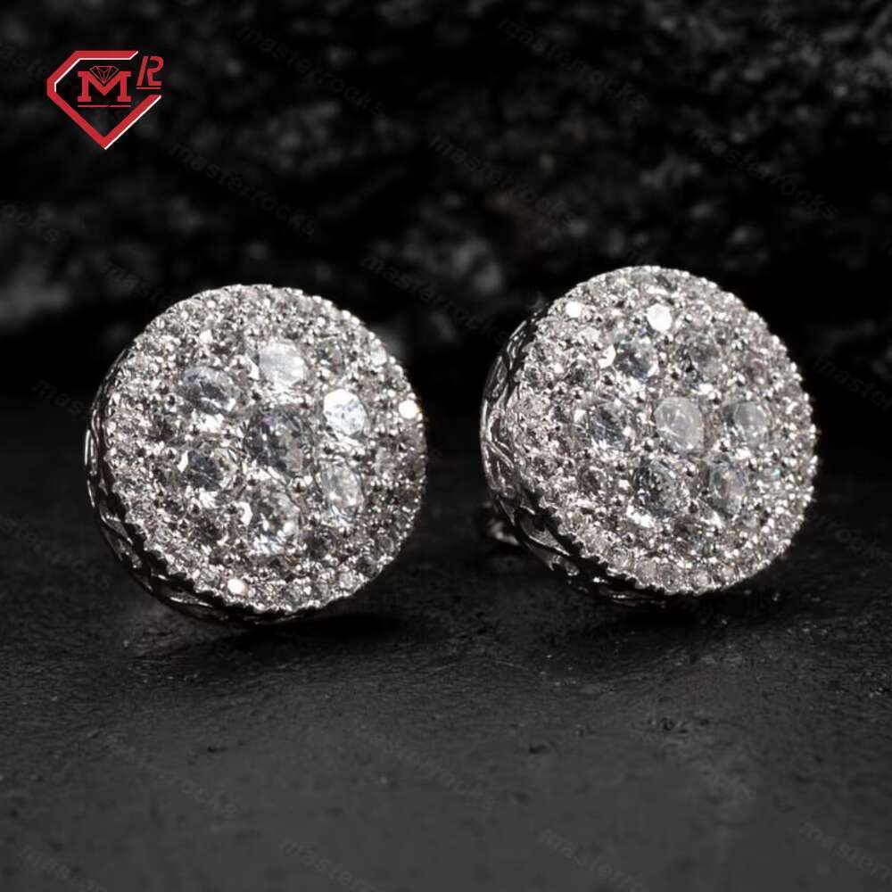 Men's round with screw back for daily wear, sier V vs silica earrings