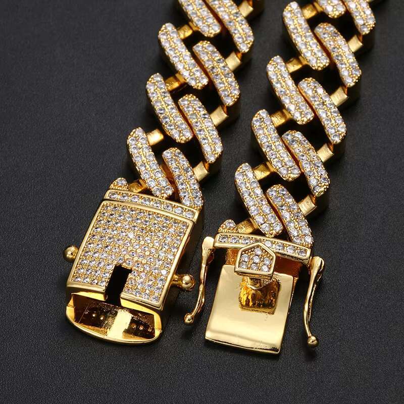 High Quality Custom Wholesale 14 mm Iced Out Cuban Link Chain Bracelet for Men Women