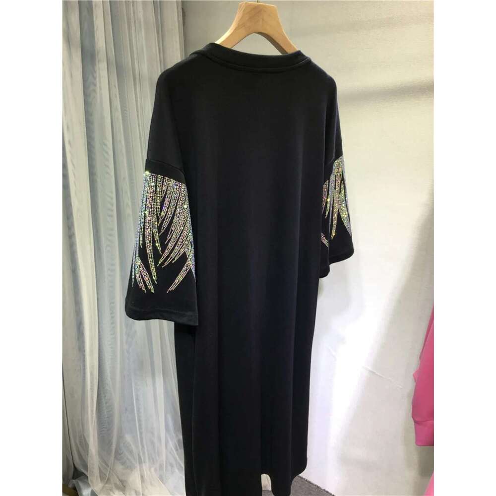 Shine Rhinestone Brand Dresses for Women Elegant Evening Party Short Sleeve Loose Fit Y2K Womens Plus Size Clothing