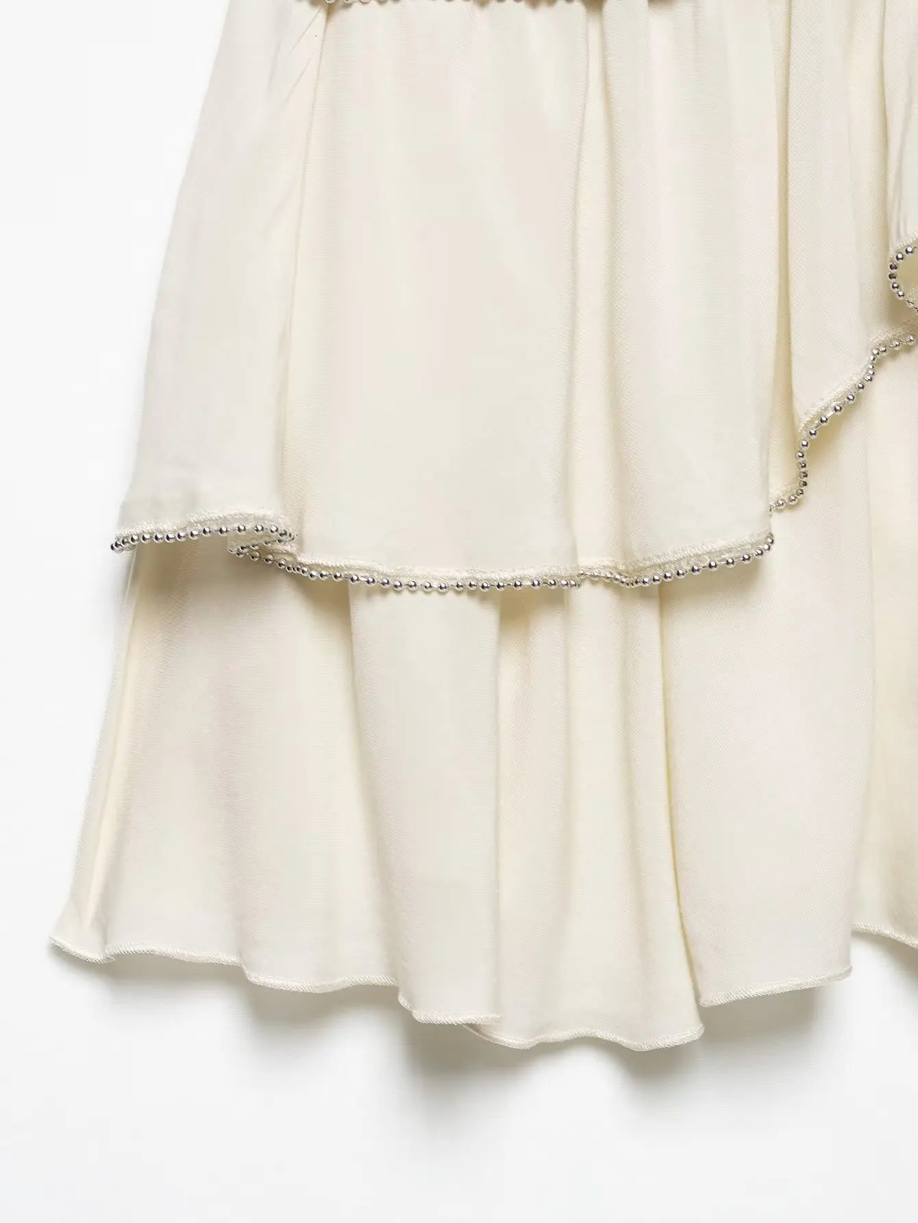 Zevity Women Fashion Cascading Ruffles Beading n Mini Skirt Skirts Female Chic Side Zipper Dresses QUN9026 250515
