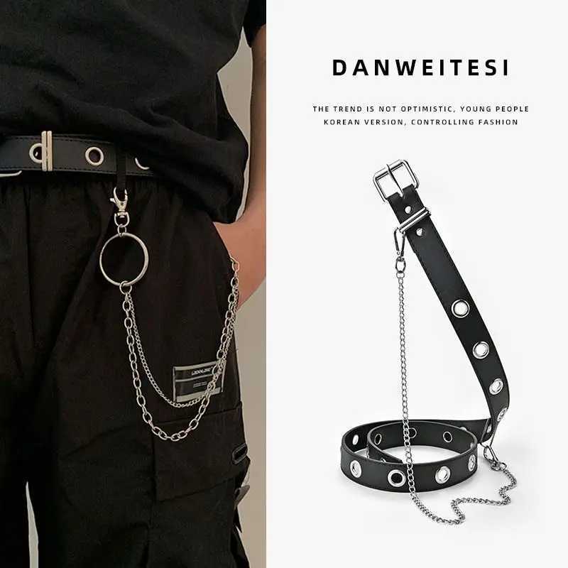 2023 new metal punk style chain belt mens pants chain hundred with hip hop jk korean pants belt female cool ins new wave gift Y250515