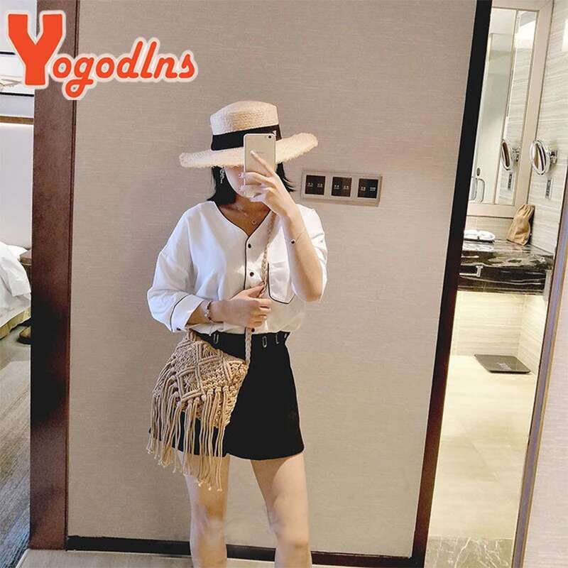 Handmade Cotton Woven Knitted Tassel Crossbody Vintage Shoulder Messenger Bag Female Beach Summer Handbags