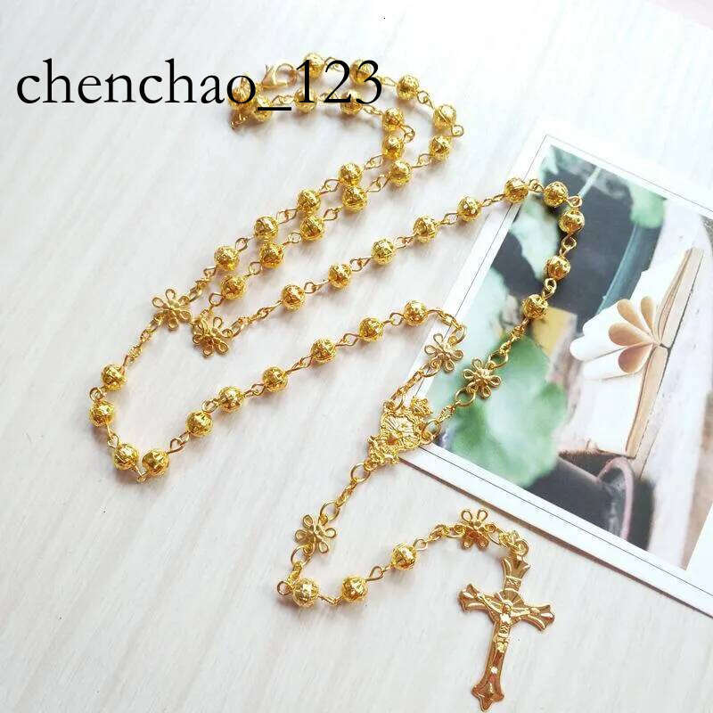 Pendant Necklaces Religious Gold Rosary Necklace Flower Hollow Prayer Beads Chain Catholic Crucifix Cross Church Baptism Jewelry Hangings