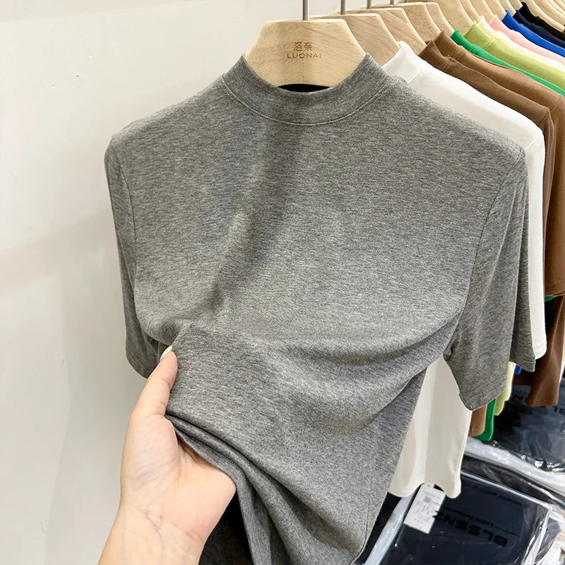 Zjaiss 2025 Womens Long Sleeve Turtleneck T Shirts Tight Knit Sexy Slim Fitted Casual Basic Tops Cropped TShirt 250506